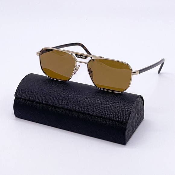 NEW PR58YS ZVN5Y1 POLARIZED PRADA SUNGLASSES SPR 58Y GOLD BROWN EYEWEAR PR 58YS - Picture 2 of 11